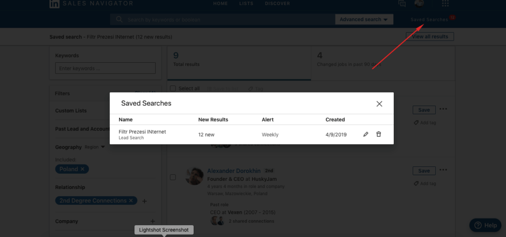 Customer aquisition on Linkedin - saving search filters with Sales Navigator